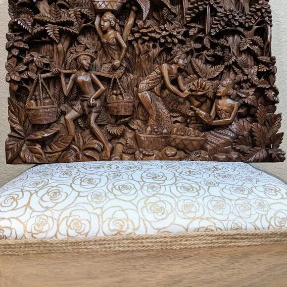 Large Bali Indonesia Wood Carved Vintage Wall Art Piece - Picture 6 of 9